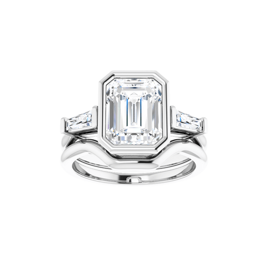 Camilla 3 CTW Bezel Lab Grown Emerald Cut Engagement Ring